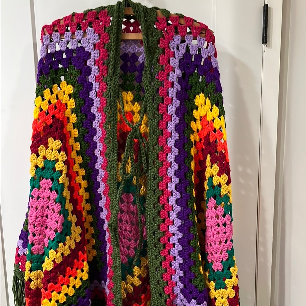 Colorful Crochet Granny Square Cape